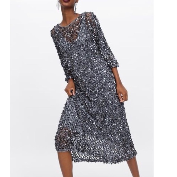 Zara | LIMITED EDITION MESH SEQUIN NET DRESS - Picture 3 of 6